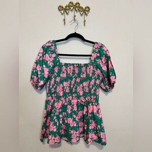 JODIFL Green and Pink Floral Blouse